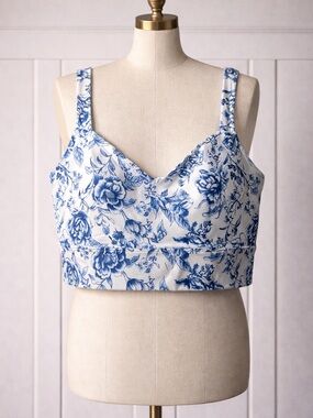 Blue Floral Cropped Bustier Top